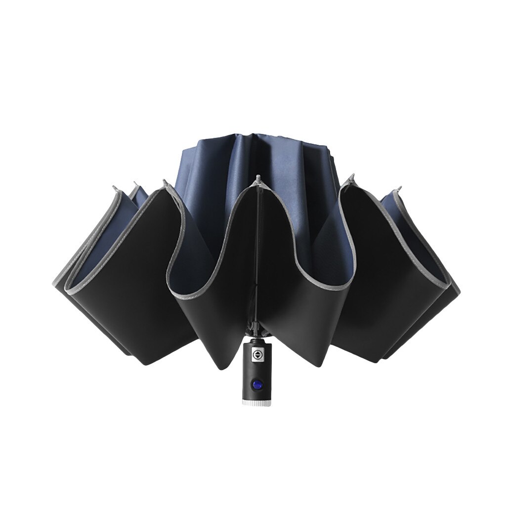 Automatic Reverse Umbrella For Car Portable Windproof Business Umbrella For Women and Men With Reflective Stripe Edge: SKY BLUE