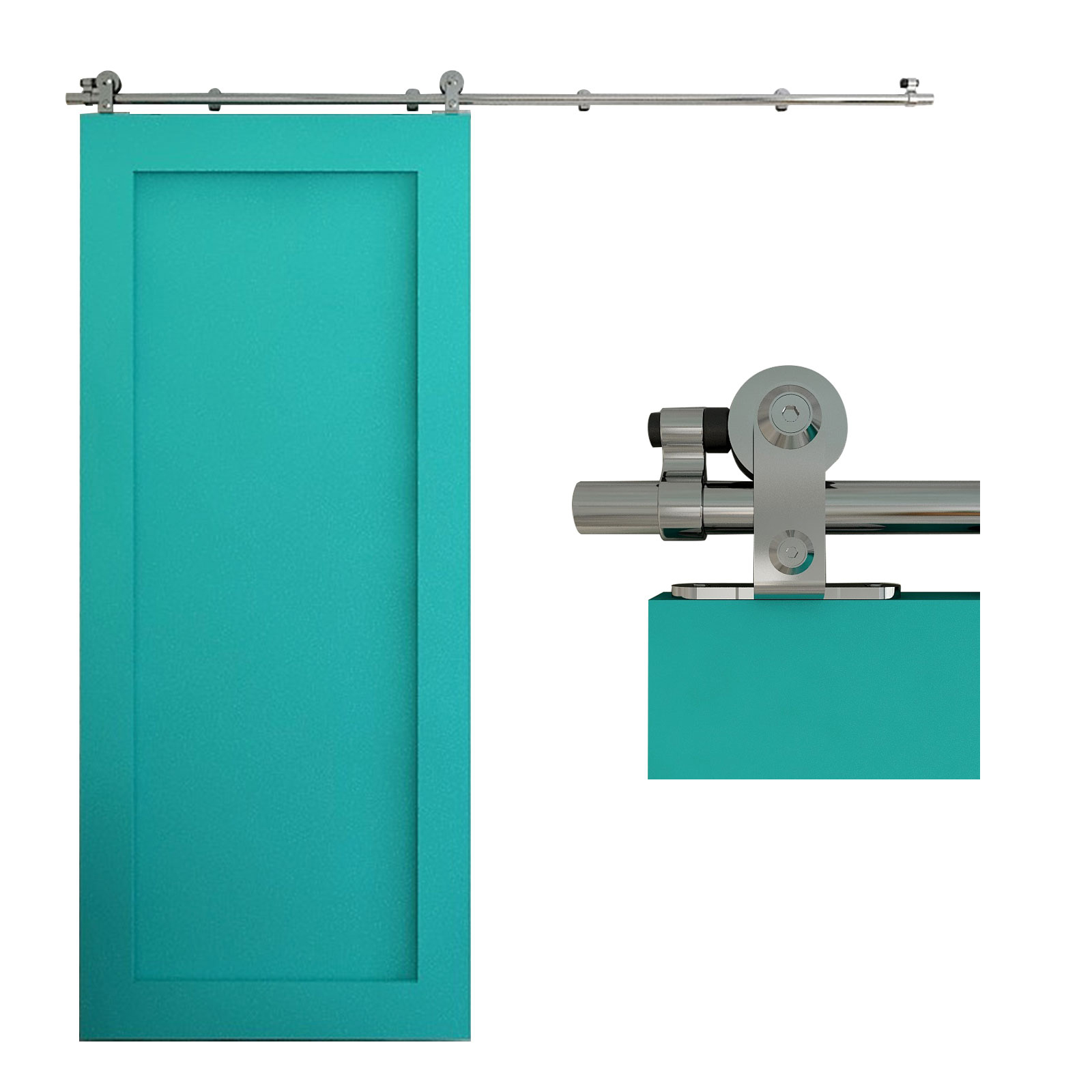 Sliding Door Hardware Closet Kit for Single Wood Door, Stainless Steel T Roller Kit 4FT-16FT