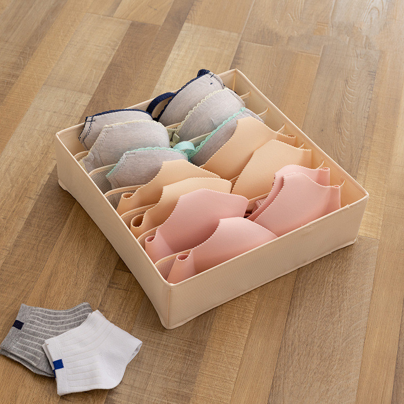 32x32x10cm Home Solid Color Storage Box for Folding Socks Bra Underpants Underskirt: Beige  7 cells