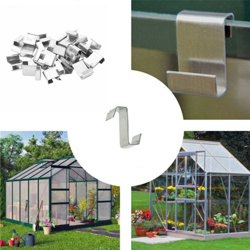 50pcs Garden Greenhouse Spares Parts Glass Z Clips Stainless Steel Fixed Clamps For Greenhouse Fixing Accessories
