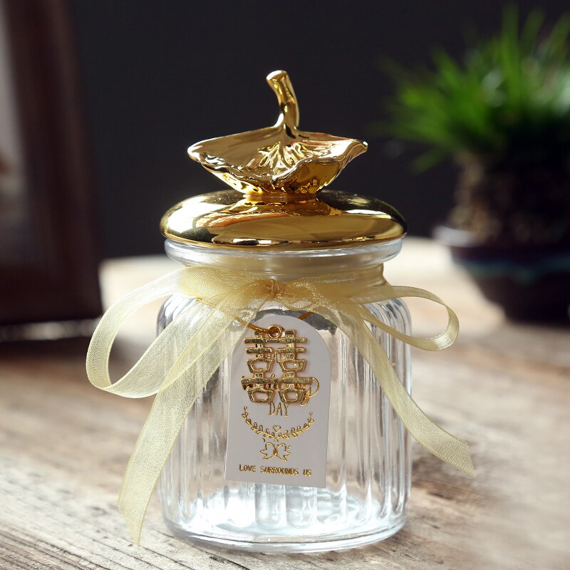 Bocal en verre scellé en céramique, boîtes à bijoux, boîte à bibelots pour bague de mariage, rangement de bijoux, de cérémonie pour adulte, fête prénatale: Ginkgo leaf