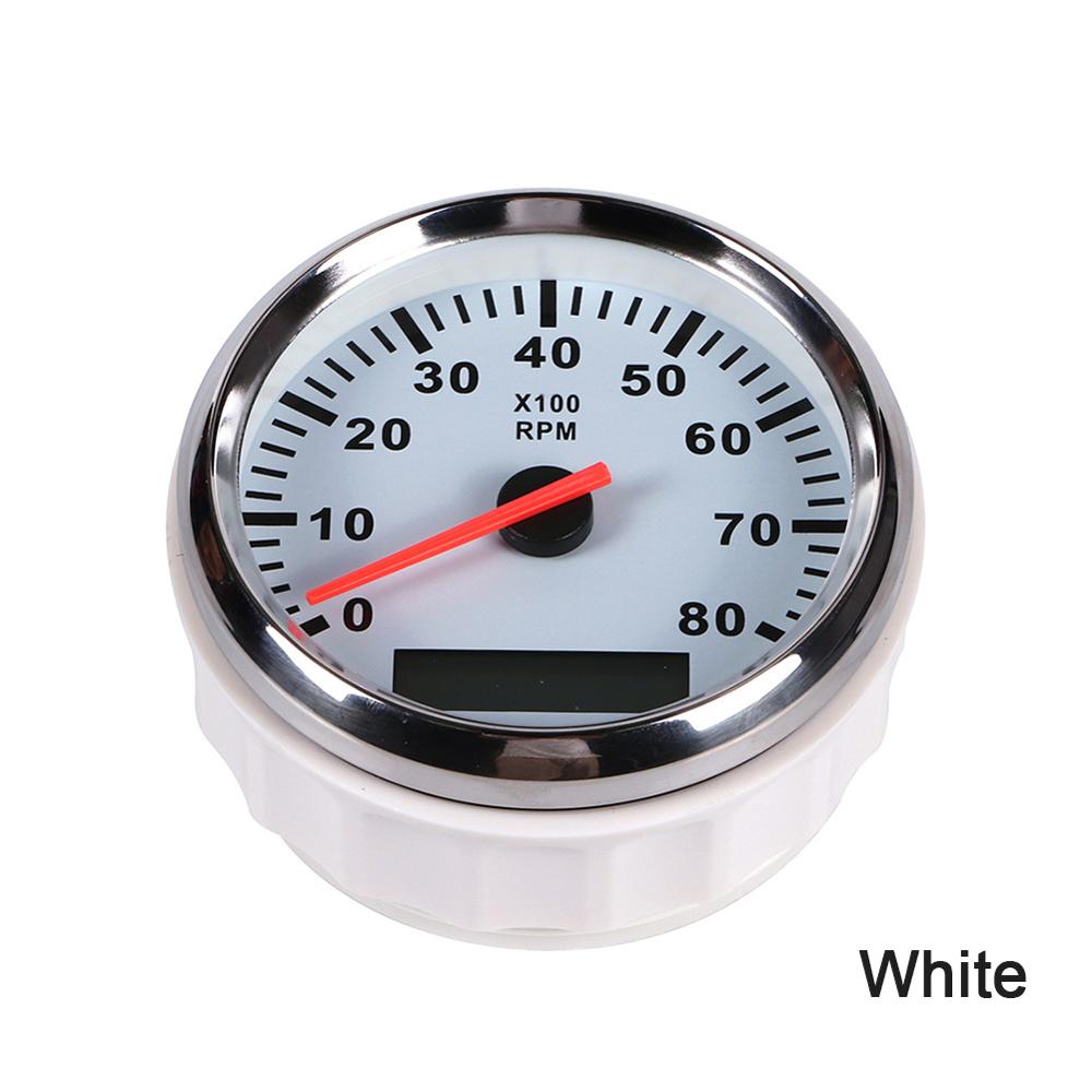 8K Boat Tachometer Marine Tacho Meter Gauge LCD Hourmeter 12V/24V 8000 RPM 85mm Boat Tachometer: White