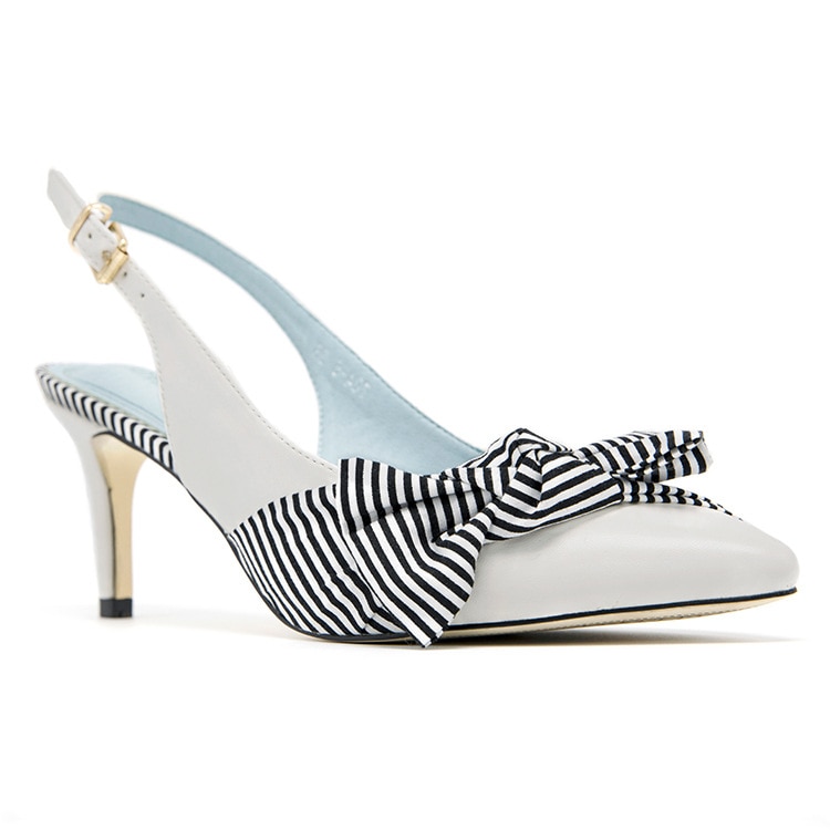 Zomerschoenen dames ondiepe mond hoge hakken dames dun met puntige strik damesschoenen wild: Wit / 40