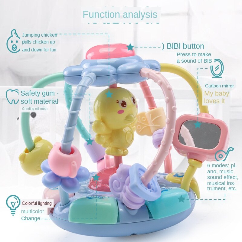 Baby toys 3-6-12 months newborn teething rattles 0-1 years old baby early education puzzle sound and light hand catch ball