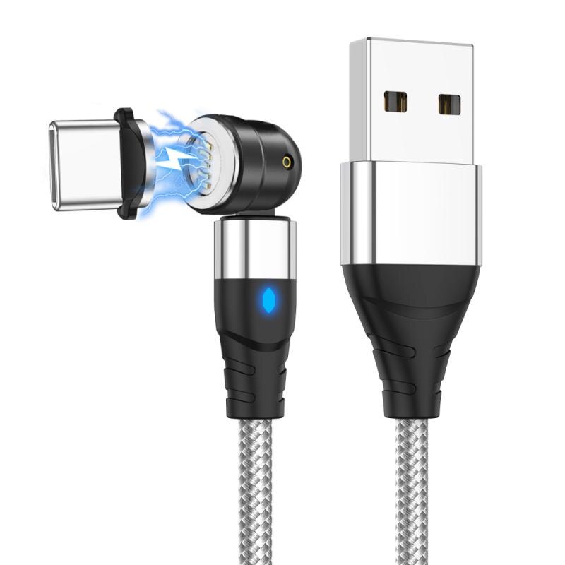 540 grados Roating magnético Cable Micro USB tipo C Cable de teléfono para iPhone11 Pro XS Max Samsung Xiaomi Huawei Cable USB Cable de alambre: Silver Type C