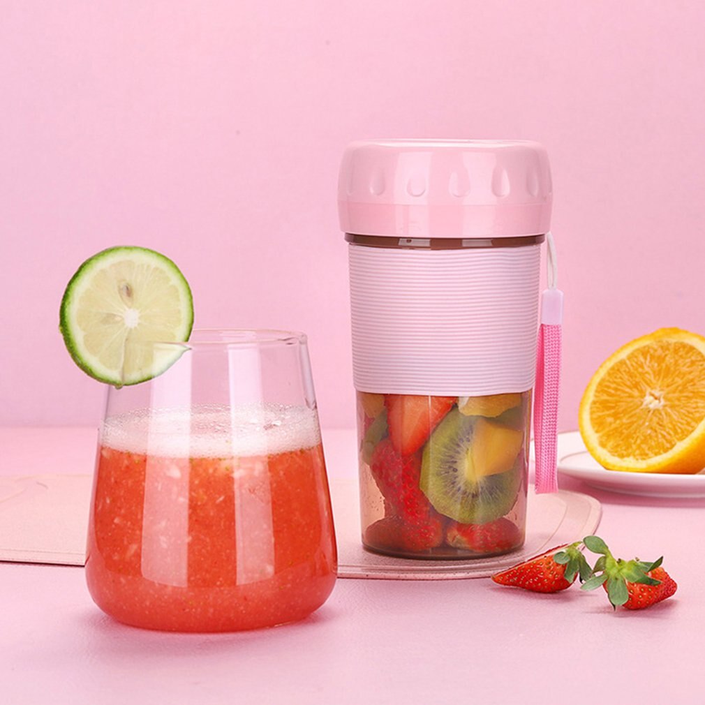 Licuadora eléctrica pequeña de frutas, batidora de alimentos, mini procesadora de alimentos, licuadora eléctrica de 300ML, mezcladora de cocina, exprimidor de fruta: Rosa