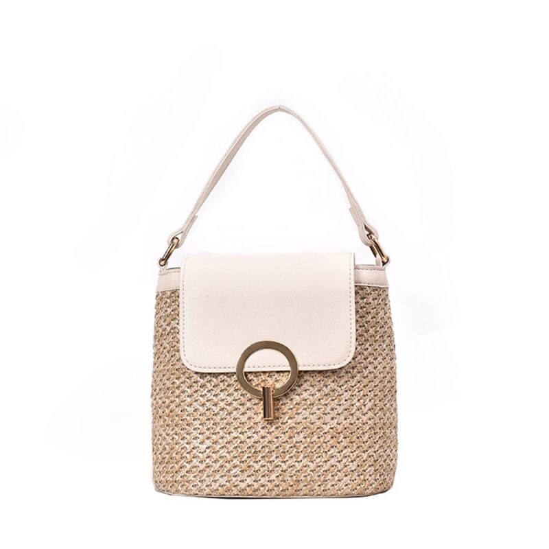 Frauen Damen Crossbody Stroh Eimer Schulter Tasche Tote Geldbörse Handtasche Messenger Satchel: WHITE