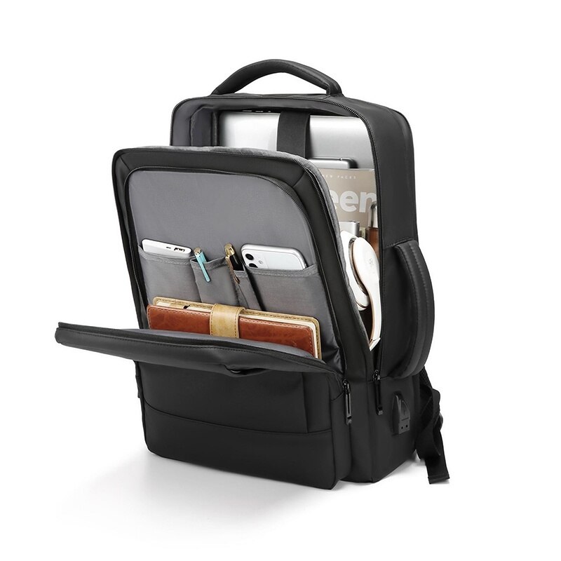 32L Mannen Zakelijke Zwarte Multi-layer Grote Capaciteit Usb Laptop Rugzak School Travel Outdoor Dagrugzak Luchtkussen Mochila