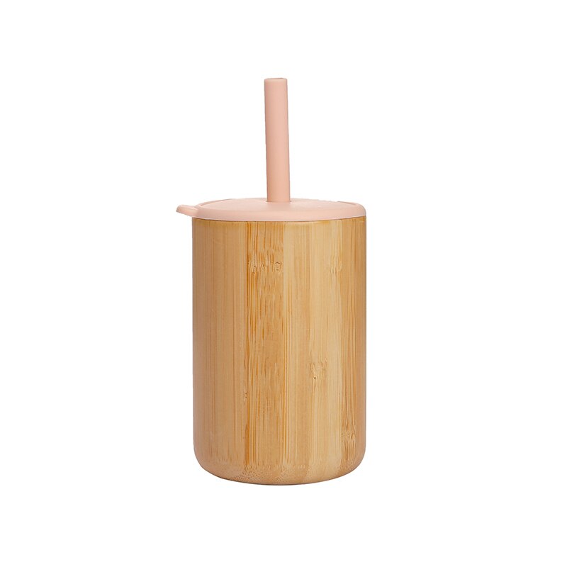 1 PCS Baby Feeding Cup With Straw Children Learn Feeding Drinking Bamboo Kids Training Cup with Straw: beige