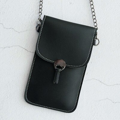 Touch Screen Cell Phone Purse Smartphone Wallet Leather Shoulder Strap Handbag Women Bag for 11 Samsung S10 Huawei P20: Black Chain