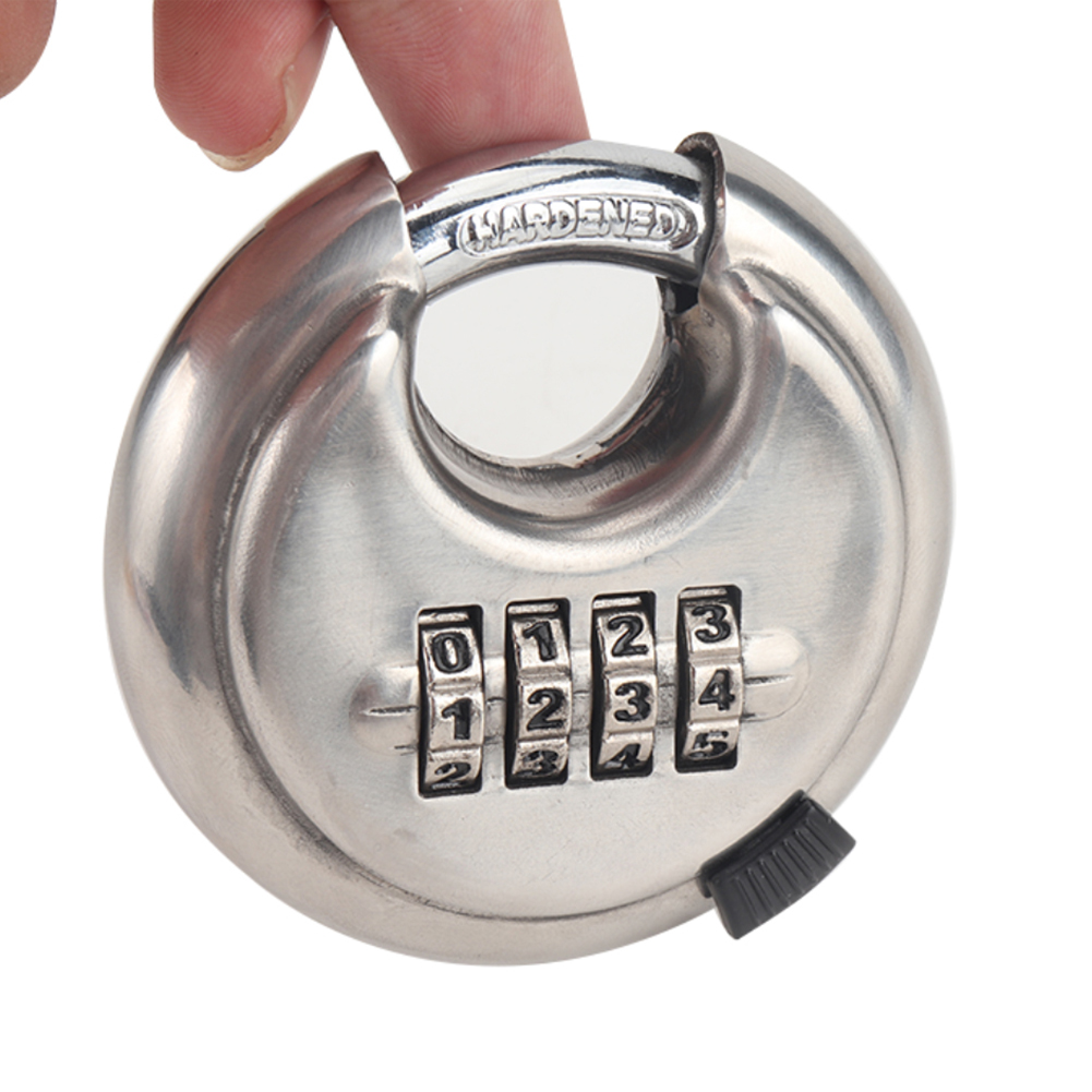 4 Digit Combination Discus Lock Heavy Duty Round Stainless Steel Disc Padlock 70mm For Trailer Storage Unit Shed Gate Door