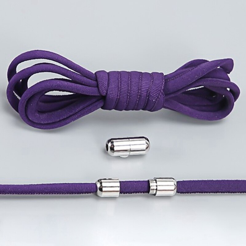 Elastiske hurtige dovne snørebånd med metallås uden slips halvcirkel sko snørebånd til børn og voksne sneakers snørebånd: Lilla
