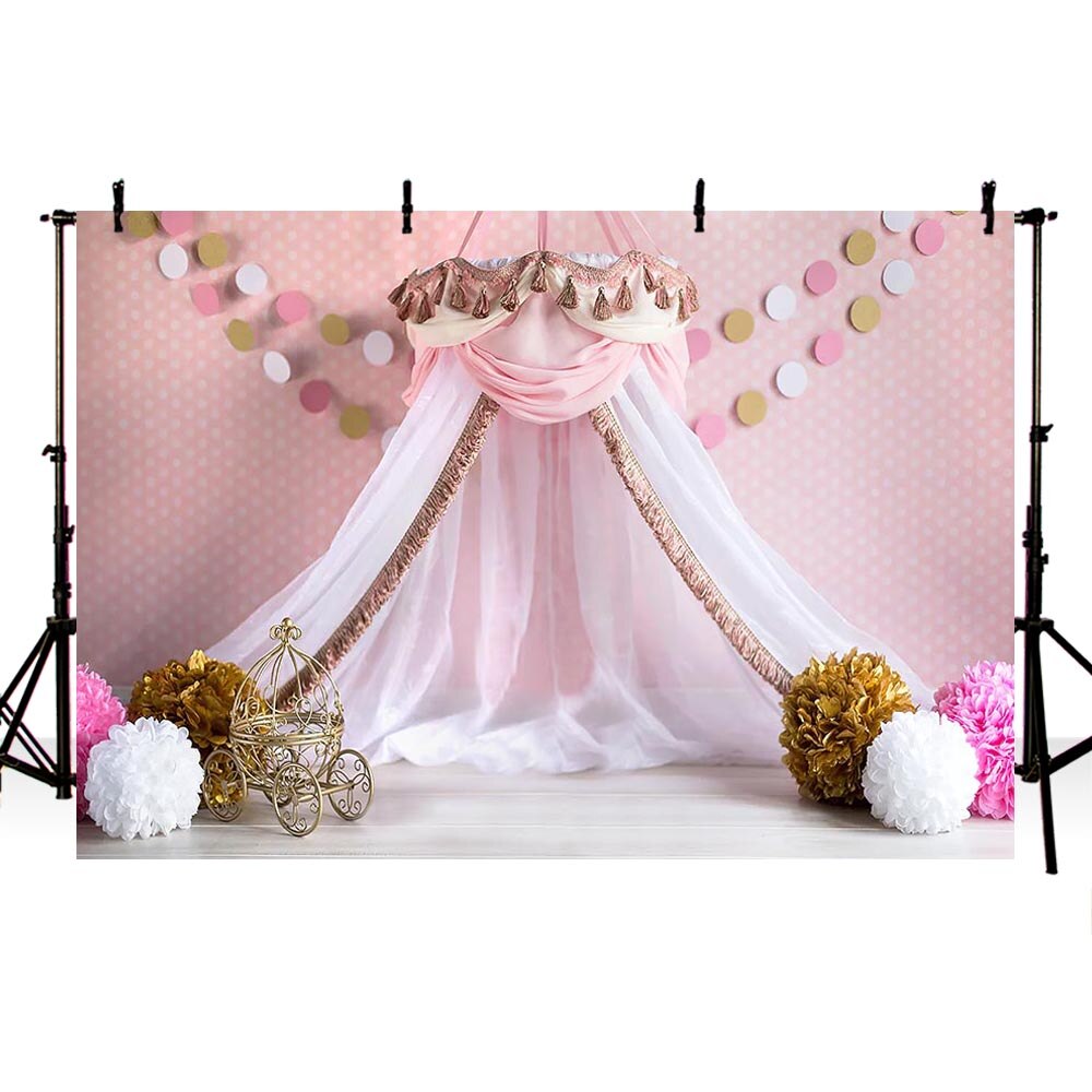 Avezano Prinses Huis Tent Fotografie Achtergrond Roze Stippen Bloem Meisje Verjaardag Portret Achtergrond Fotostudio Photocall