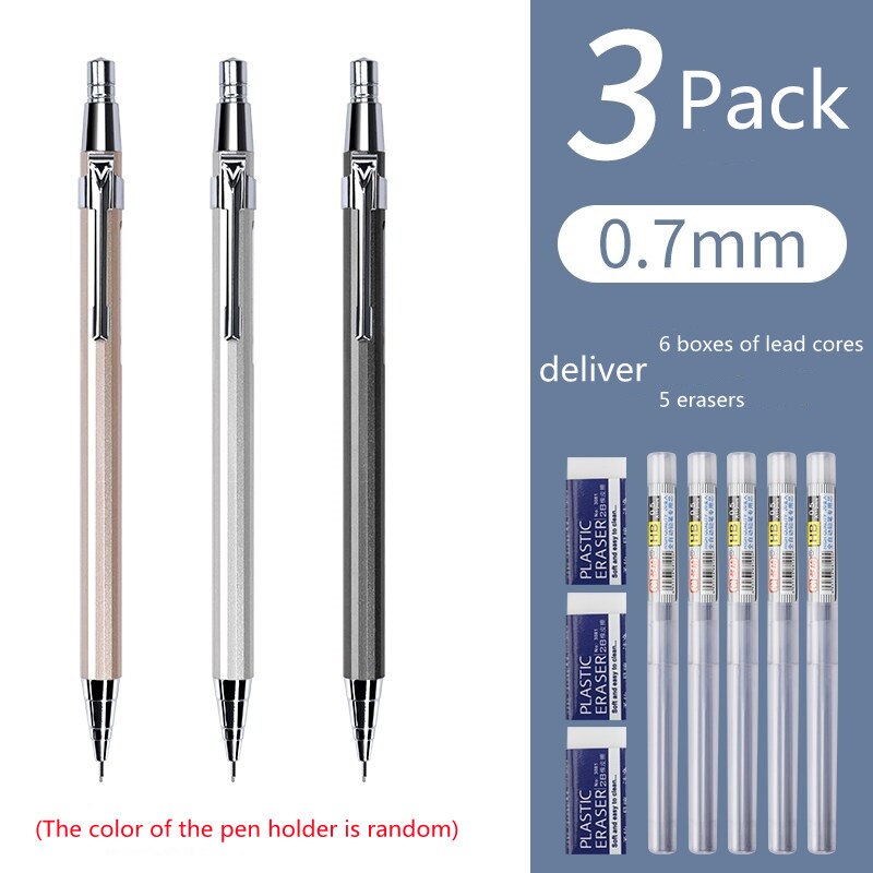 0.5/0.7MM Mechanical Pencil Set Mechanical Pencil Metal Pencil Push mechanical pencil 0.5 school supplies pencils mechanical: 3-0.7