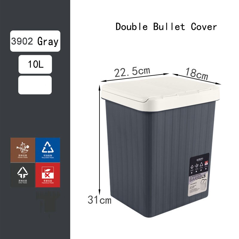 Trash Can Rectangle Plastic Dual Compartment Recycling Waste Bin Garbage Can Classified Dustbin Dry Wet Separation