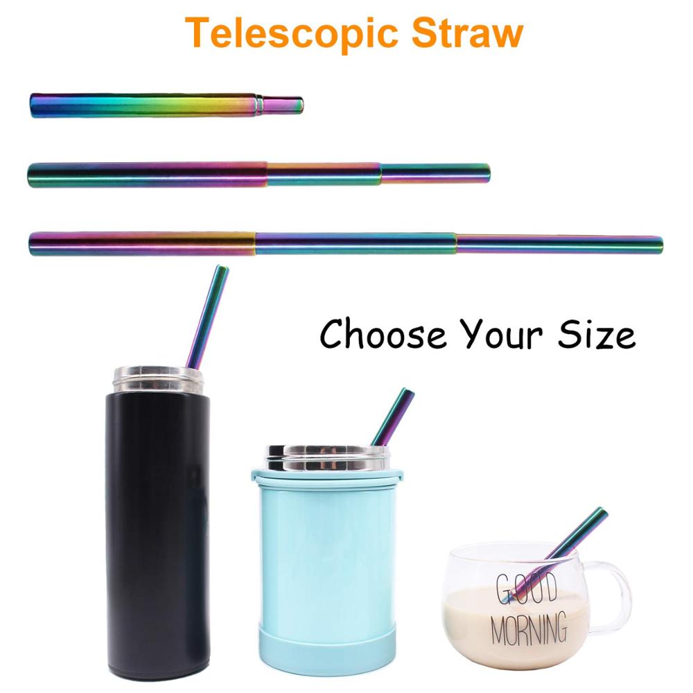 Telescopic Metal Drinking Straw Collapsible Reusable Straw Portable Stainless Steel Straw with Case and Brush for Travel Outdoor