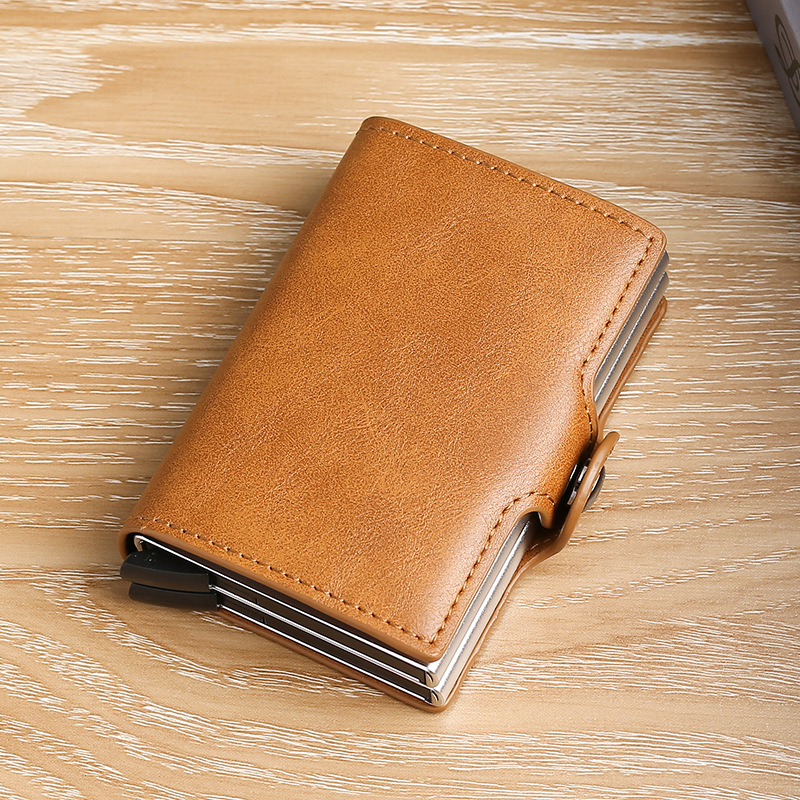 Carteras antirrobo para tarjetas de crédito para hombre, Mini billetera con 14 tarjeteros, caja de aluminio de cuero, bolso de Metal para hombre, 1 ud.: Naranja