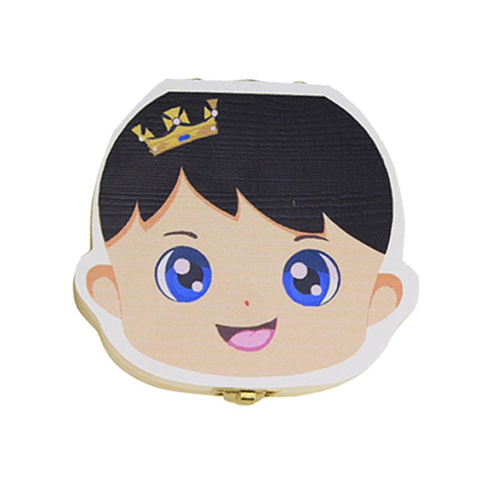 Wood Tooth Box 4 Patterns Baby Kids Tooth Box Storage Baby Milk Teeth Collect Organizer Spanish English French Russian Case: Russian  Crown Boy