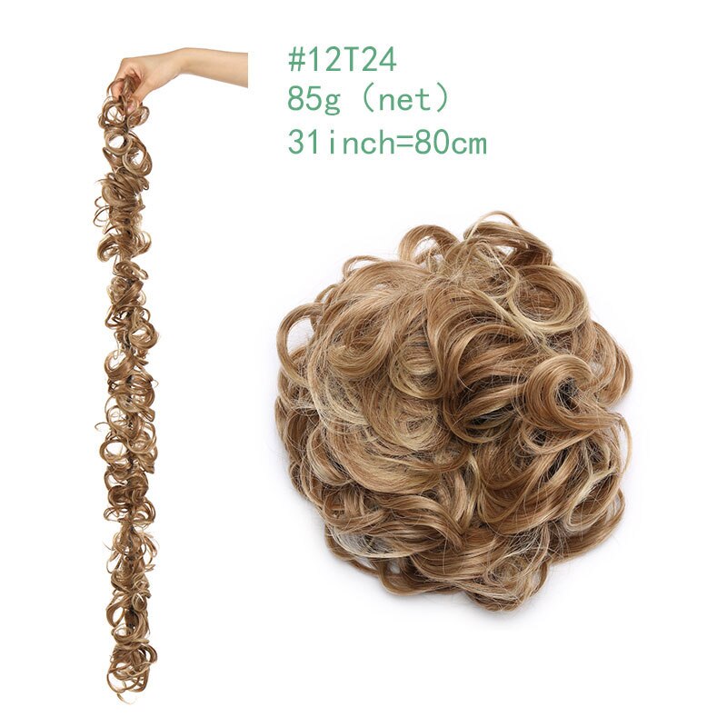 Coiffe à chignon synthétique de 14 couleurs 85g-S-noilite, bandeau caoutchouc de chevelure ébouriffée, postiches de coiffure, scrunchie d'extension capillaire, coiffure longue bouclée retroussée vers l'arrière: 1251