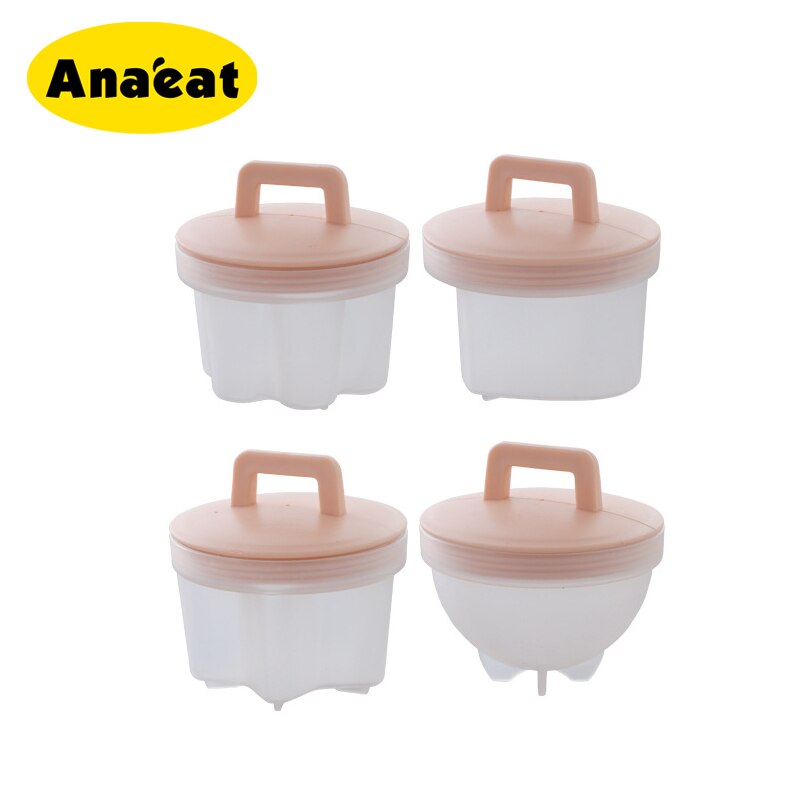 ANAEAT 4 Pcs/Set Plastic Egg Poacher Set Kitchen Egg Cooker Tools Egg Mold Form With Lid Brush Pancake: Pink