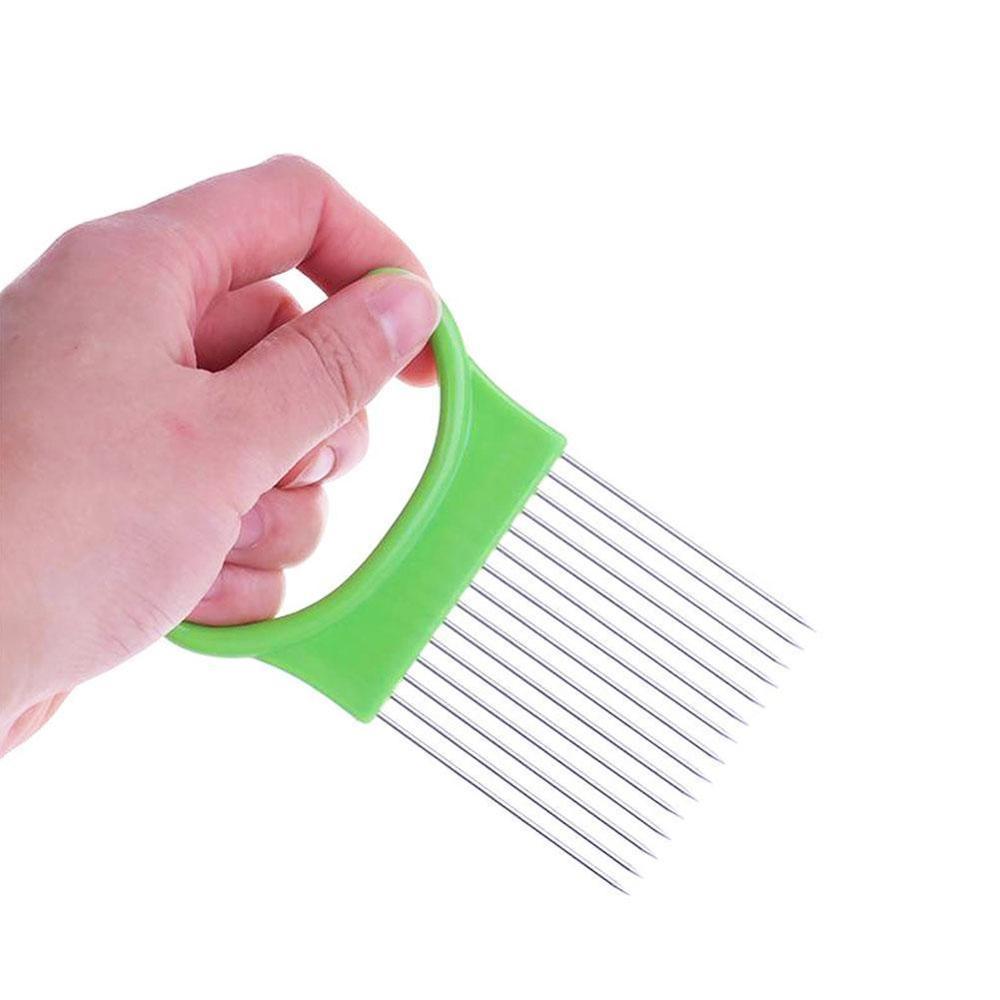 Steel Onion Needle Onion Fork Vegetables Fruit Slicer Tomato Cutter Cutting Safe Aid Holder Kitchen Accessories Tools