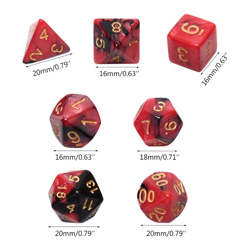 OOTDTY 7pcs/set Acrylic Dice Set Different Shapes Digital Dice for RPG MTG DND Board Game Role Playing Games