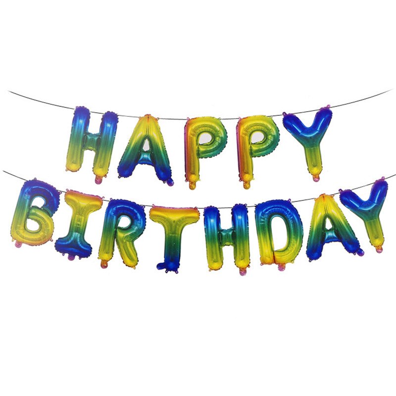 13Pcs Happy Birthday Balloons Foil Letter Balloon Birthday Party Decorations Kids Adult Birthday Balloons card packaging: gradient