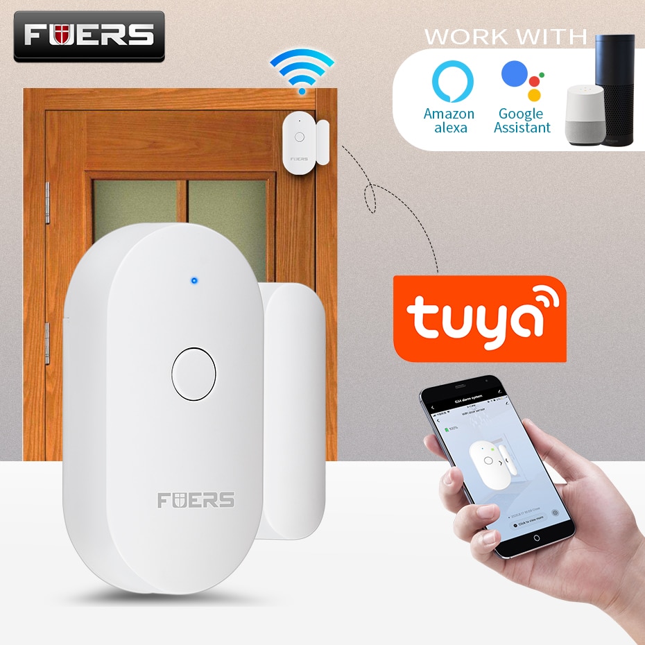 Fuers Tuya Smart Home WiFi Sensor de puerta Detectores de puerta abierta Sistema de alarma de protección de seguridad Alerta de seguridad para el hogar Alarma de seguridad