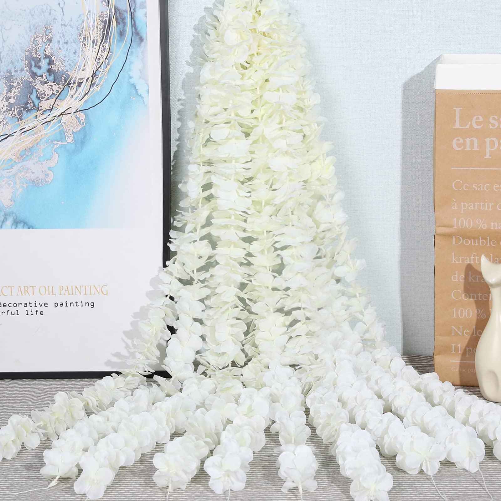 10 STKS Kunstmatige Blauweregen Bloemen Wijnstok 29 Inch Lange Tailing Zijden Bloem Snaren voor Muur Opknoping Bruiloft Boog Party Home Decor: WHITE