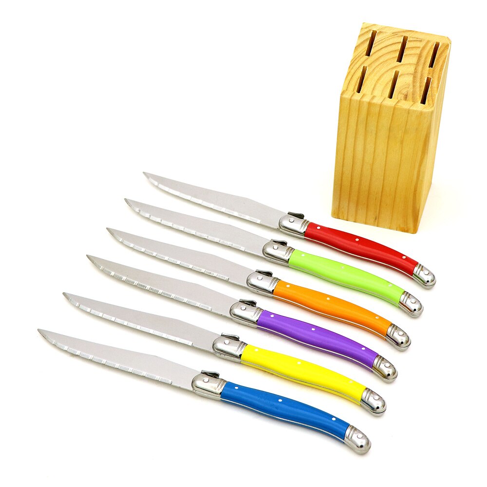 6 stücke/7 stücke Laguiole Stil Edelstahl Steak Messer Set Steak Messer Mit Holz Halter Stahl Abendessen Messer besteck Set