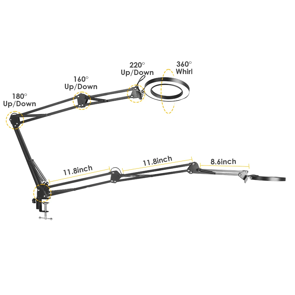 Nieuw driedelig vergrootglas 3-kleurig aanpassen LED-verlichting Leestafellamp voor lasreparatie Close Work