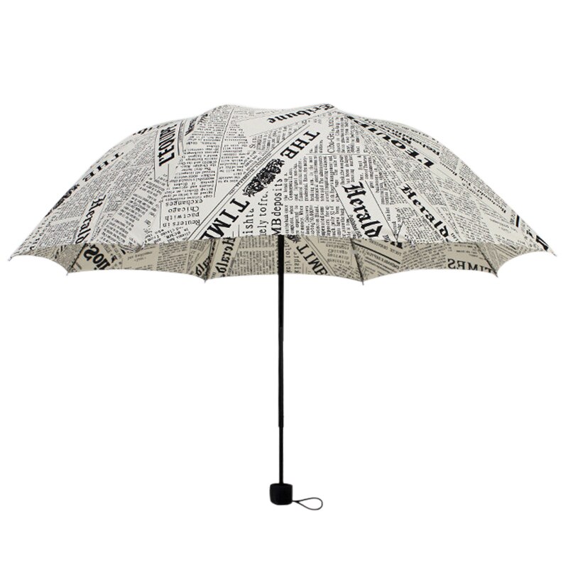 British Wind Black And White Newspaper Umbrella Folding Automatic Umbrella Anti-Uv Sun/Rain Umbrella Parasol: White