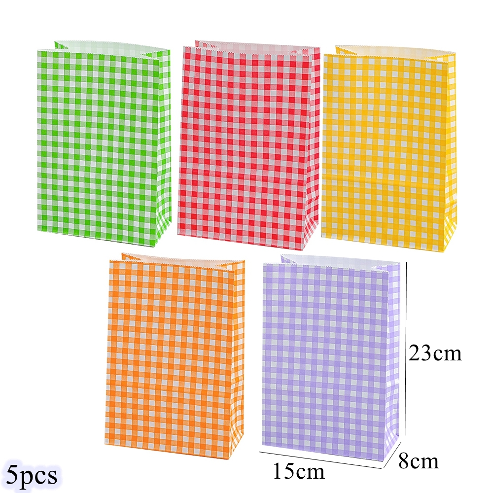 Bolsa de papel Kraft a cuadros colorida, embalaje de flores para aperitivos, galletas y dulces, bolsa de almacenamiento Vertical, de de cumpleaños y boda, 5/10 Uds.: Plata