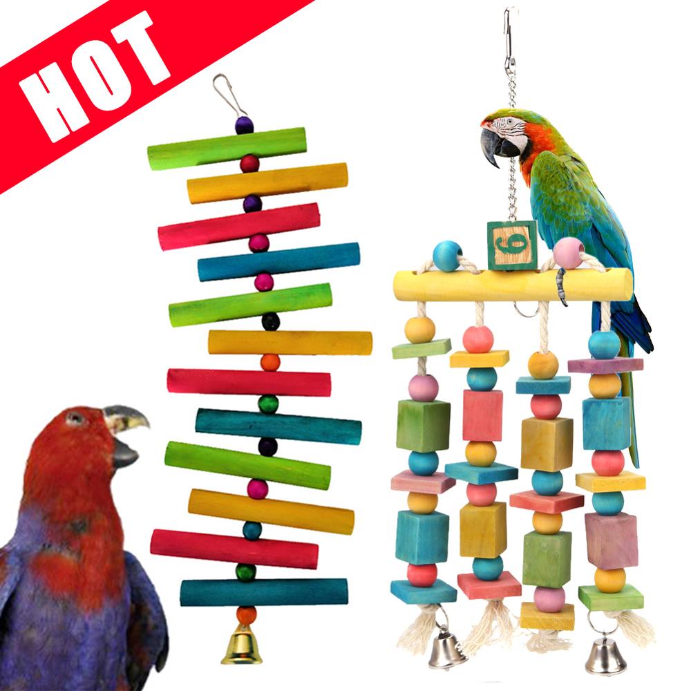 Parrot Toys Macaw Hanging Acrylic with Bells Bites Chew On Cages Cockatoo Stand Rack Swing Bird Toy Pet Product