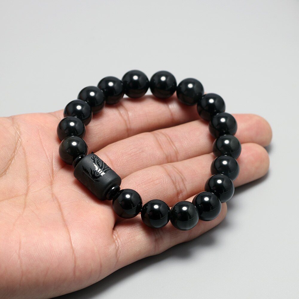 Véritable pierre naturelle noir obsidienne Bracelets pour hommes et femmes Dragon Phoenix Totem graver cristal Feng Shui bijoux