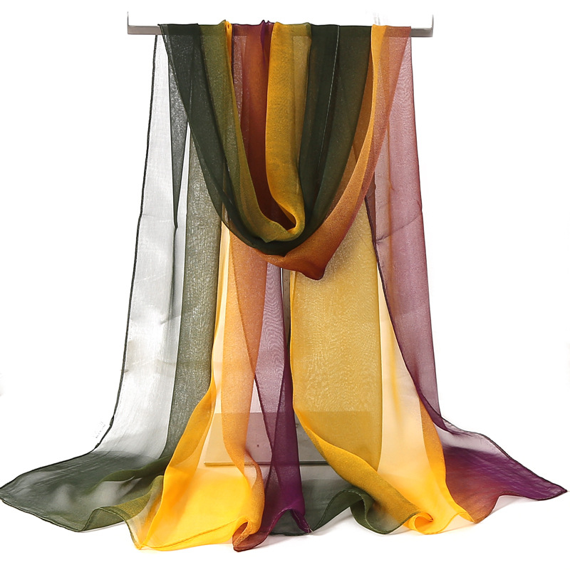 Four Seasons Thin Soft Chiffon For Women Silky Gradient Printing Beach Georgette Scarf Shawls Long Wraps Beach Sunscreen Hijab: Ivory