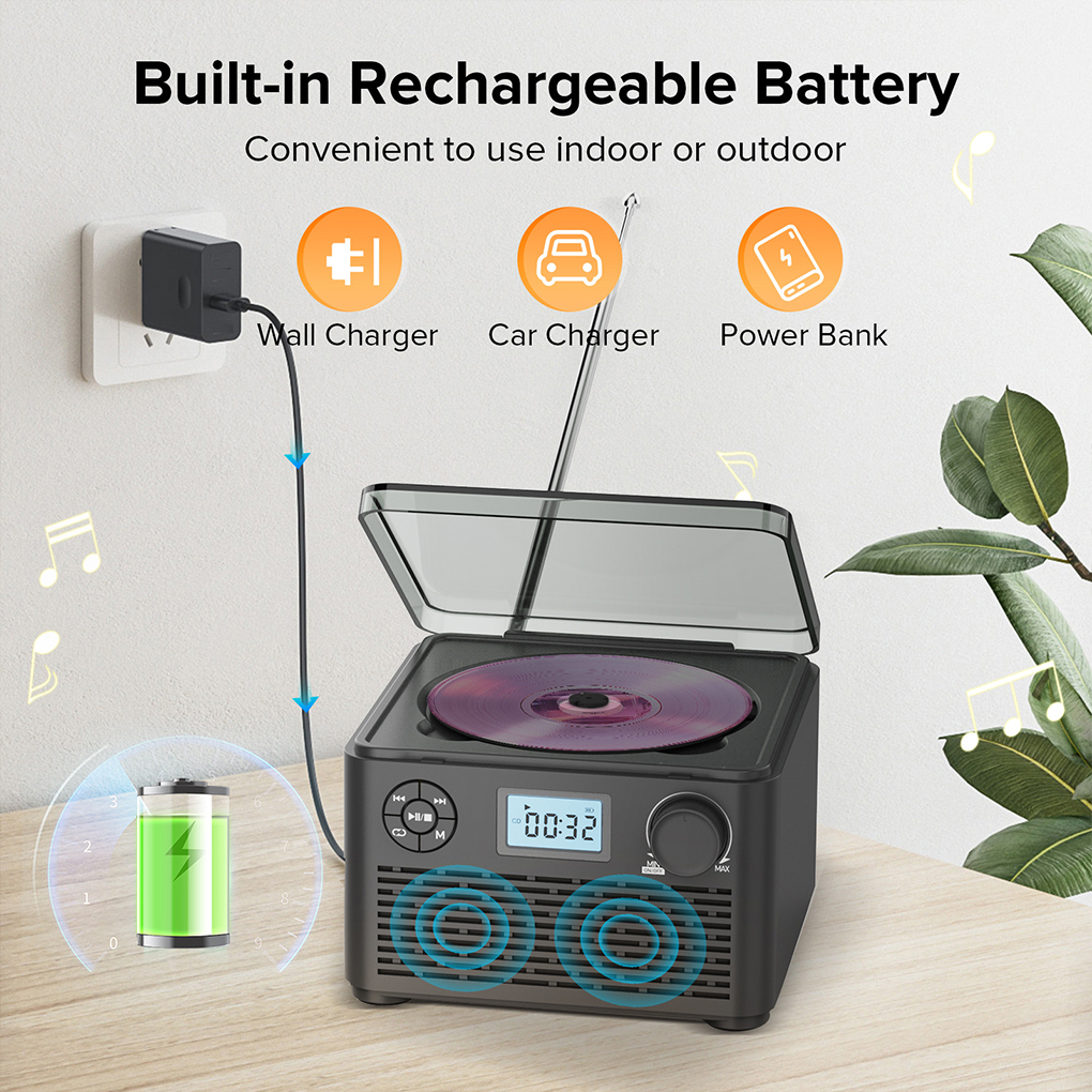 Portable CD Player with Speakers and Bluetooth Function Small Rechargeable CD Player with USB mp3 and FM radio