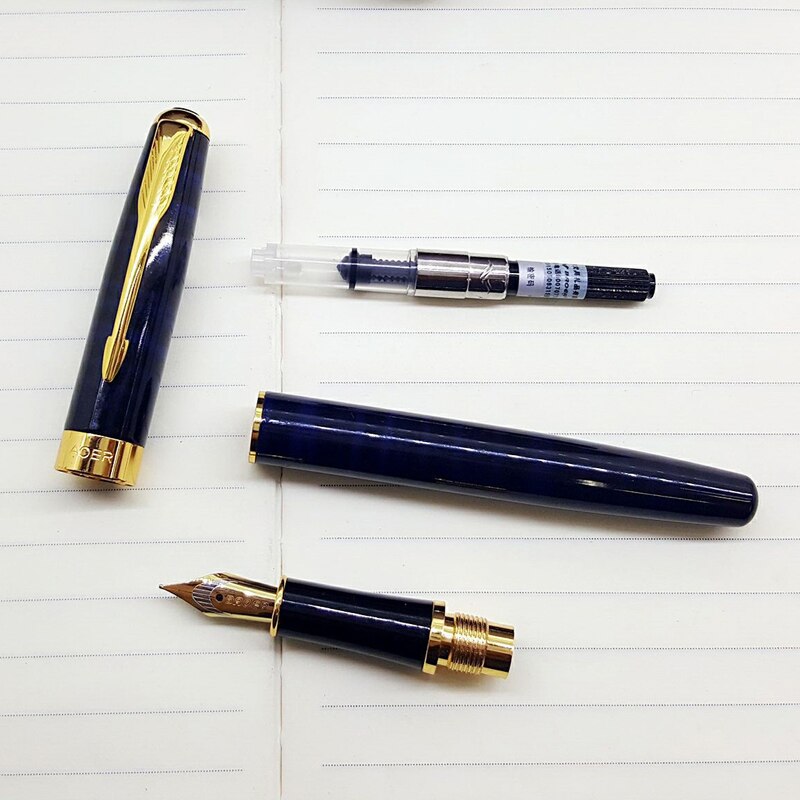 Black Silver Stainless Steel Fountain Pen Luxury Brand 18K Nib Medium Gold Trim Arrow Clip Office Metal Pens