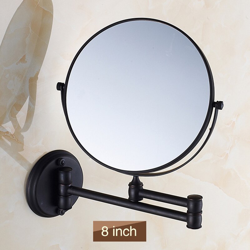 QINGYU ELEVEN 8 inch Soild Brass Bath Mirror European style Wall Mounted Double Sided Adjustable Round Cosmetic Beauty Mirror: Black