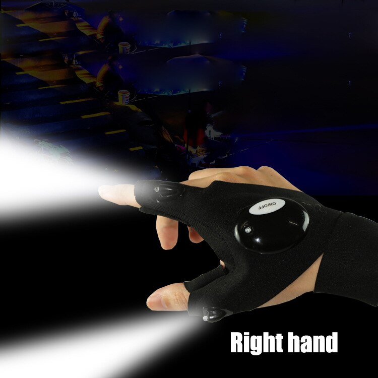 Guantes de pesca luminosos sin dedos LED, linterna de cebo, herramientas de pesca nocturna para exteriores, accesorios para pescar: Black