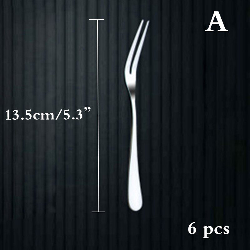 6pcs Dinner Fork Stainless Steel Dessert Fruit Forks Cake Salad Fork set Silver Dinnerware Kitchen Cutlery Silverware 5 size: A 13.5CM  5.3IN