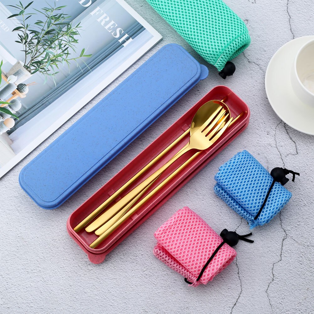 304 ruostumatonta terästä korea astiasto lusikka syömäpuikot laatikko astiasto matka ruokailuvälinesarja kannettava astiasto