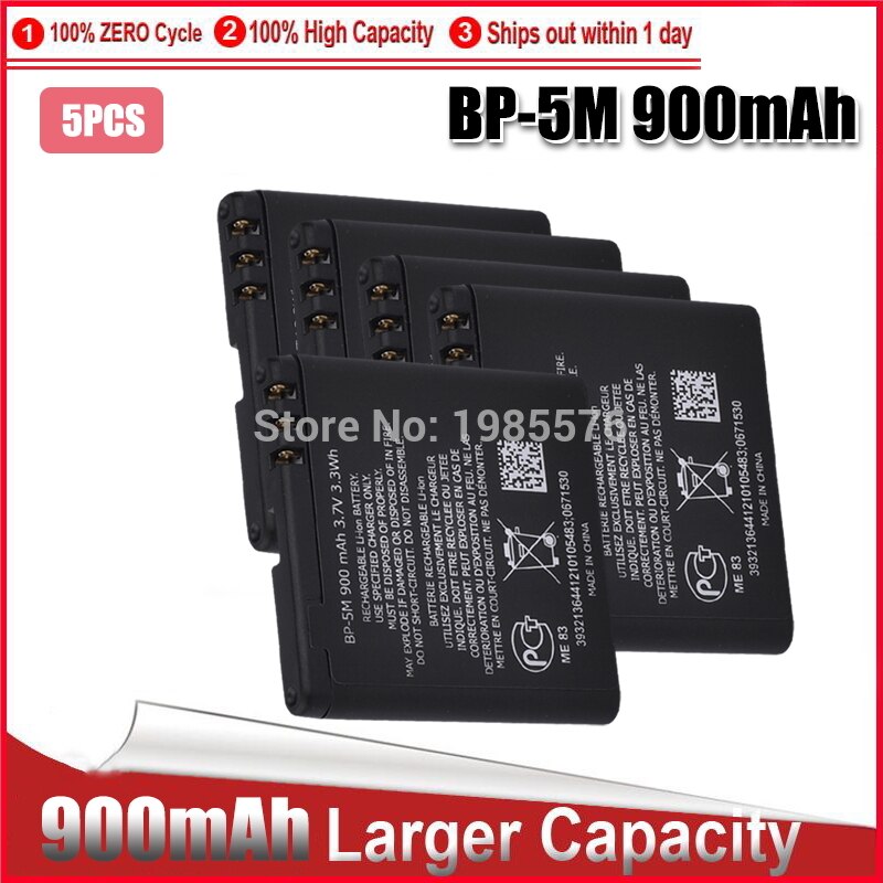 1-5PCS BP-5M for Nokia 6220 battery Classic 6500 6110 Slide 8600 cell phone replacement Luna Navigator 7390 5610 5700 6500S: 5pcs