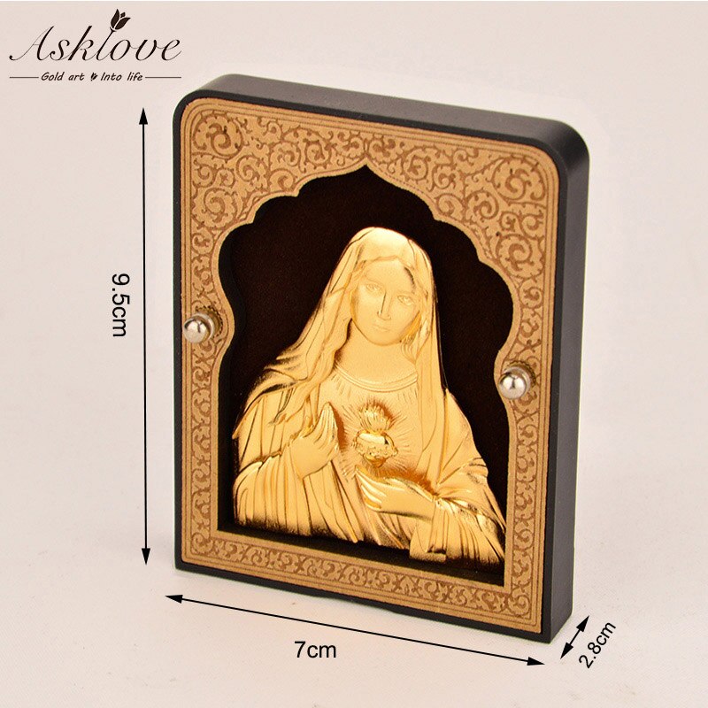 Virgin Mary Ornament Religieuze Kunst Christelijke De Maagd Maria Standbeeld Gouden Folie Decoratie Auto Ornamenten Desktop Decoraties: Default Title