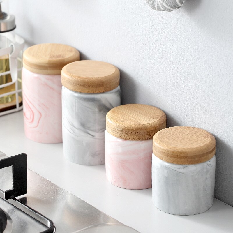 Marmor keramisk matte lagring krukke med lufttett forsegling bambus lokk porselen kaffe te caddie container flaske tank til krydder