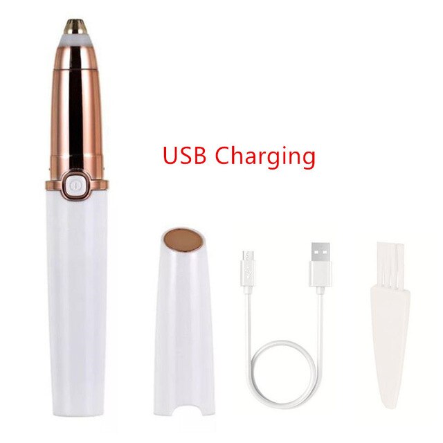 USB Rechargable Protable Mini Electric Eyebrow Trimmer Lip Face Facial Hair Razor Epilator Pen Hair Remover Eyebrow Shaver: White