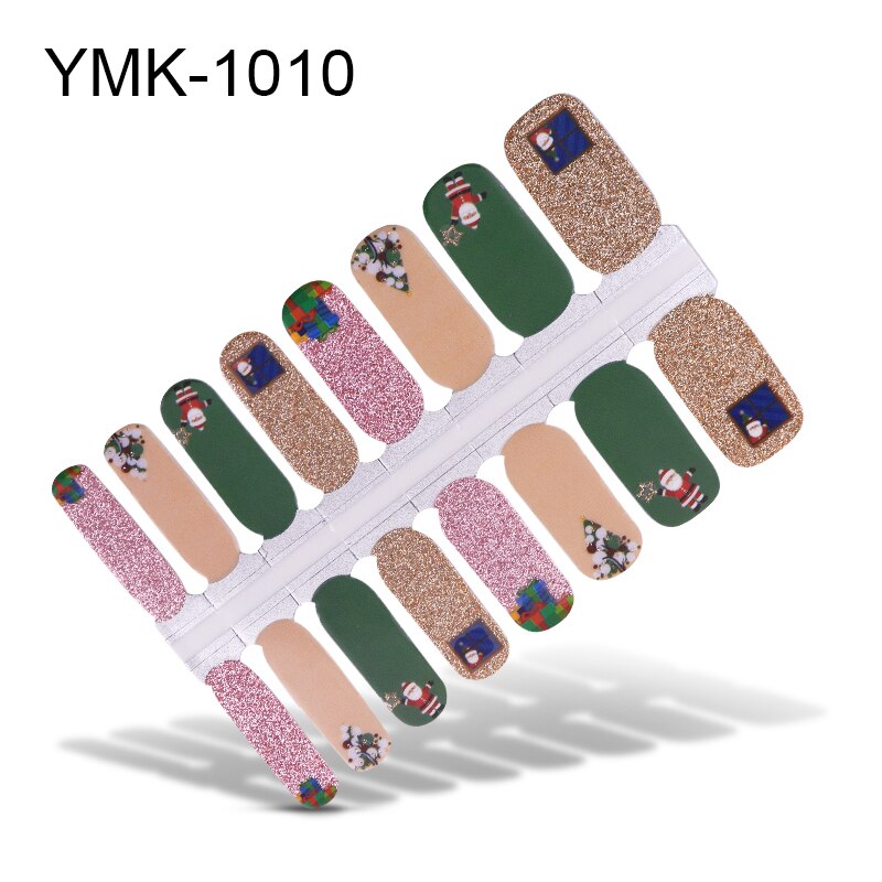 Lamemoria 16 tips/ark skönhet naglar klistermärken jul nagelinpackningar multicolor nagelkonst hela klistermärken självhäftande tips manikyr: Ymk -1010