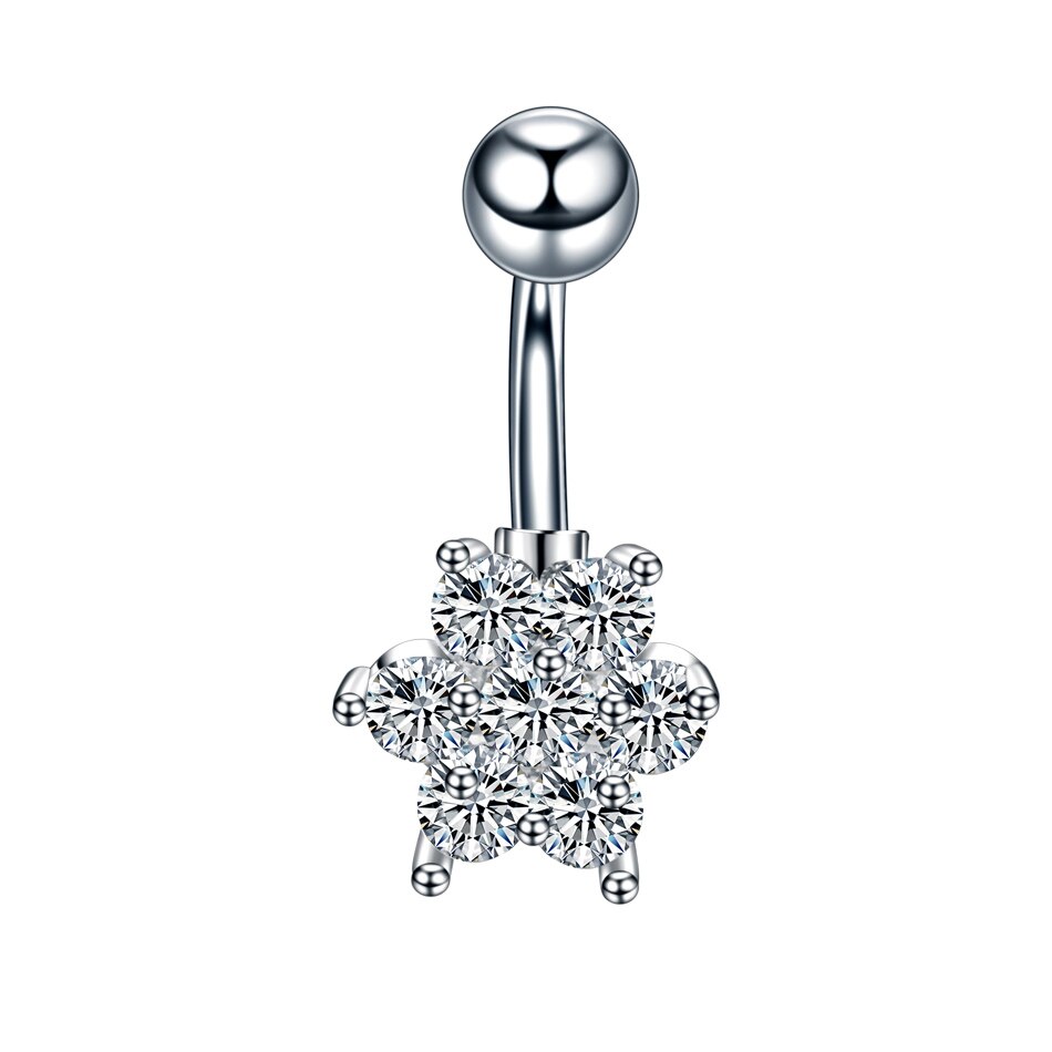 1 PC Silver Crystal Surgical Steel Navel Piercing Heart Zircon Belly Button Rings Women Belly Button Piercing Ombligo Pircing: Style 4