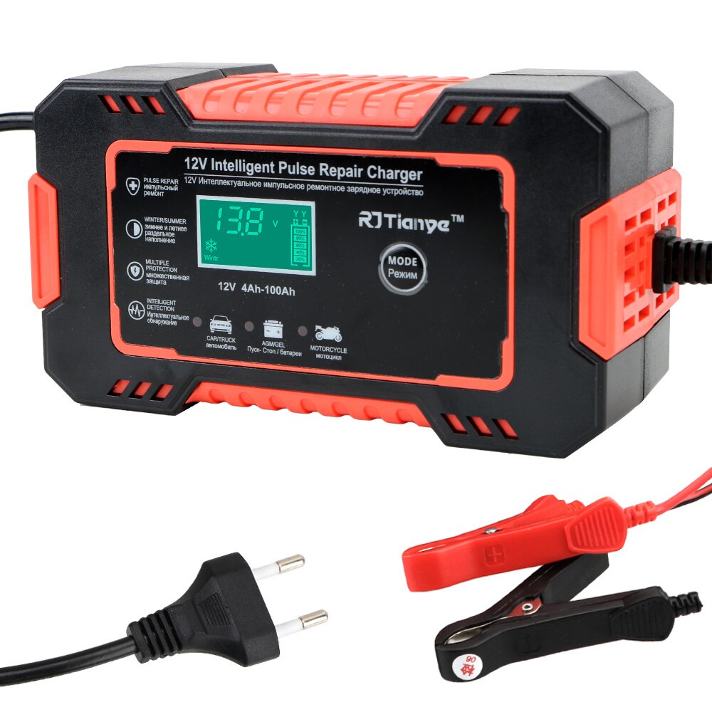 Wet Dry Lead Acid Battery Charger Full Automatic Digital LCD Display 12V 6A Car Battery Charger Agm Gel Wet Pulse Repair