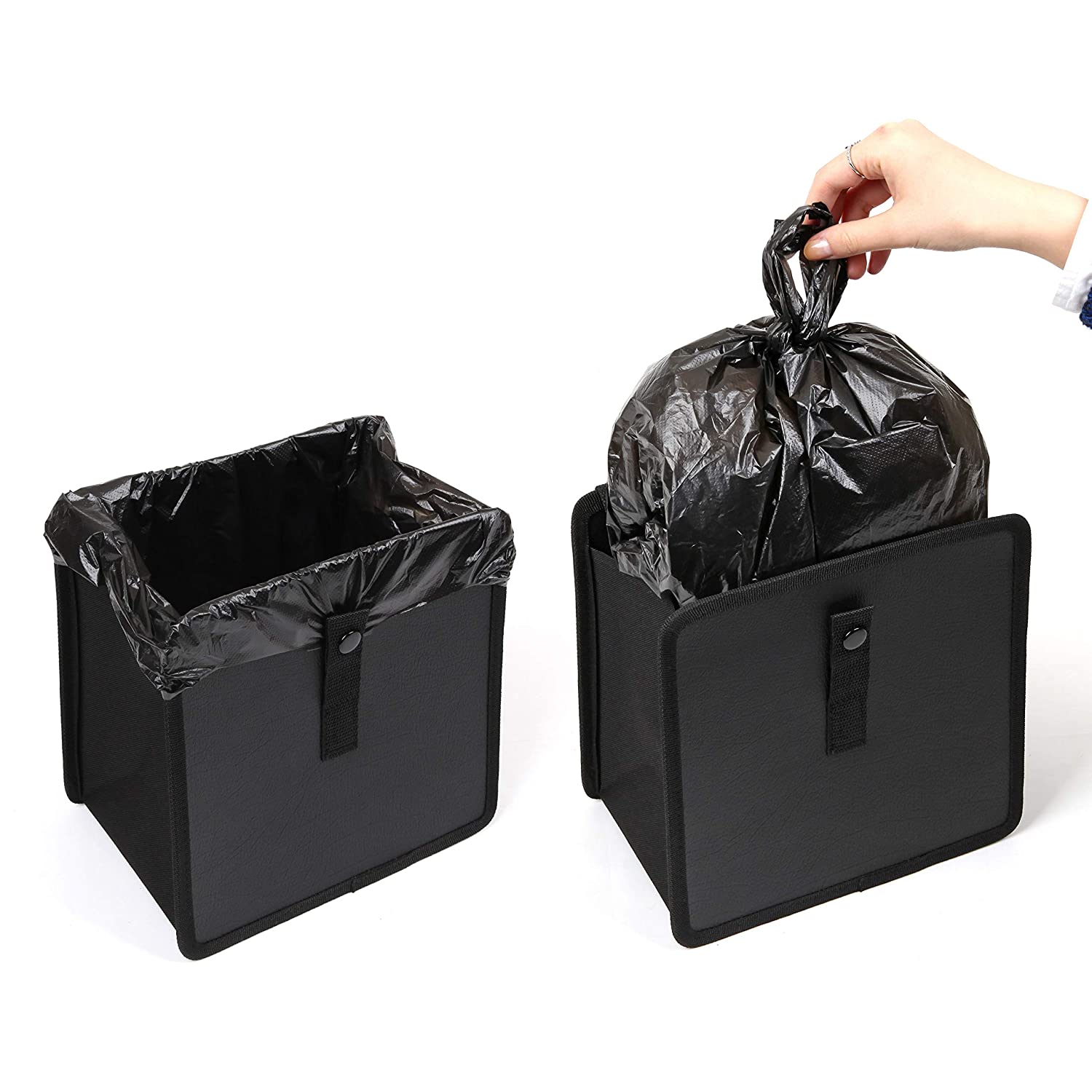 Multifuntional Waterproof Foldable Car Garbage Can Trash Bin Bag Storage Pocket Organizer Hanging Oxford cloth Adjustable Black